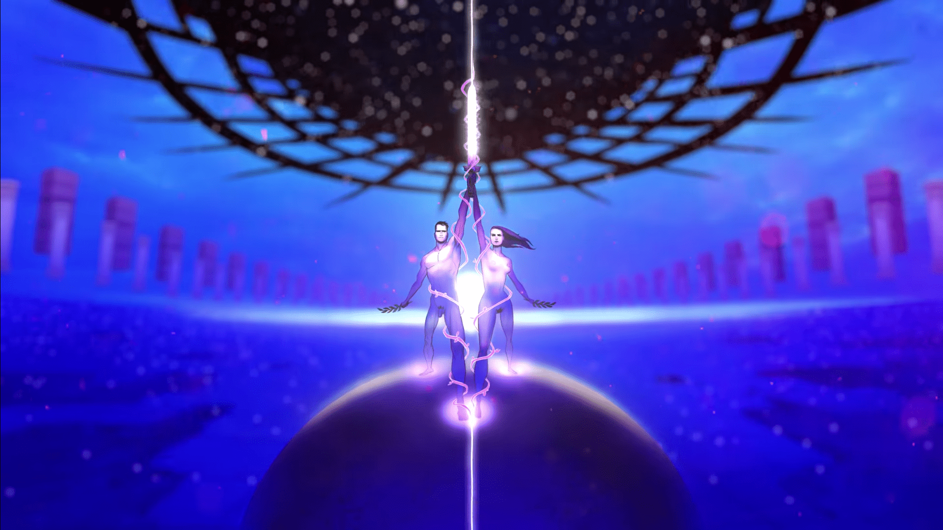 visionary artwork of a glowing human figure balancing light and energy in a cosmic scene, symbolizing harmony, wisdom, and how strength restores peace to the world